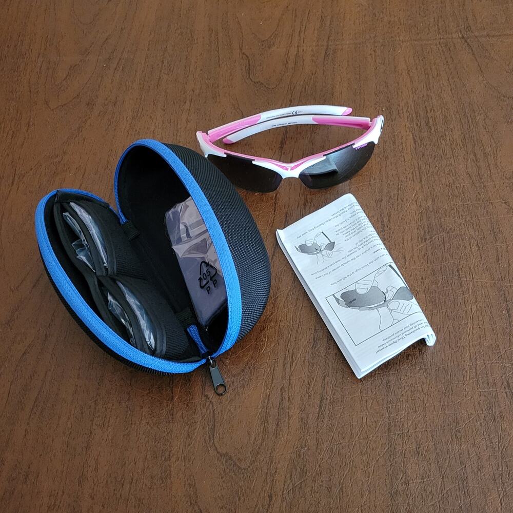 Women's Pink and White Sport Sunglasses with Dark Lenses